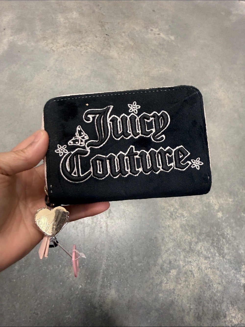 Juicy Couture Black Wallet with embroidered Logo and golden Heart Charm